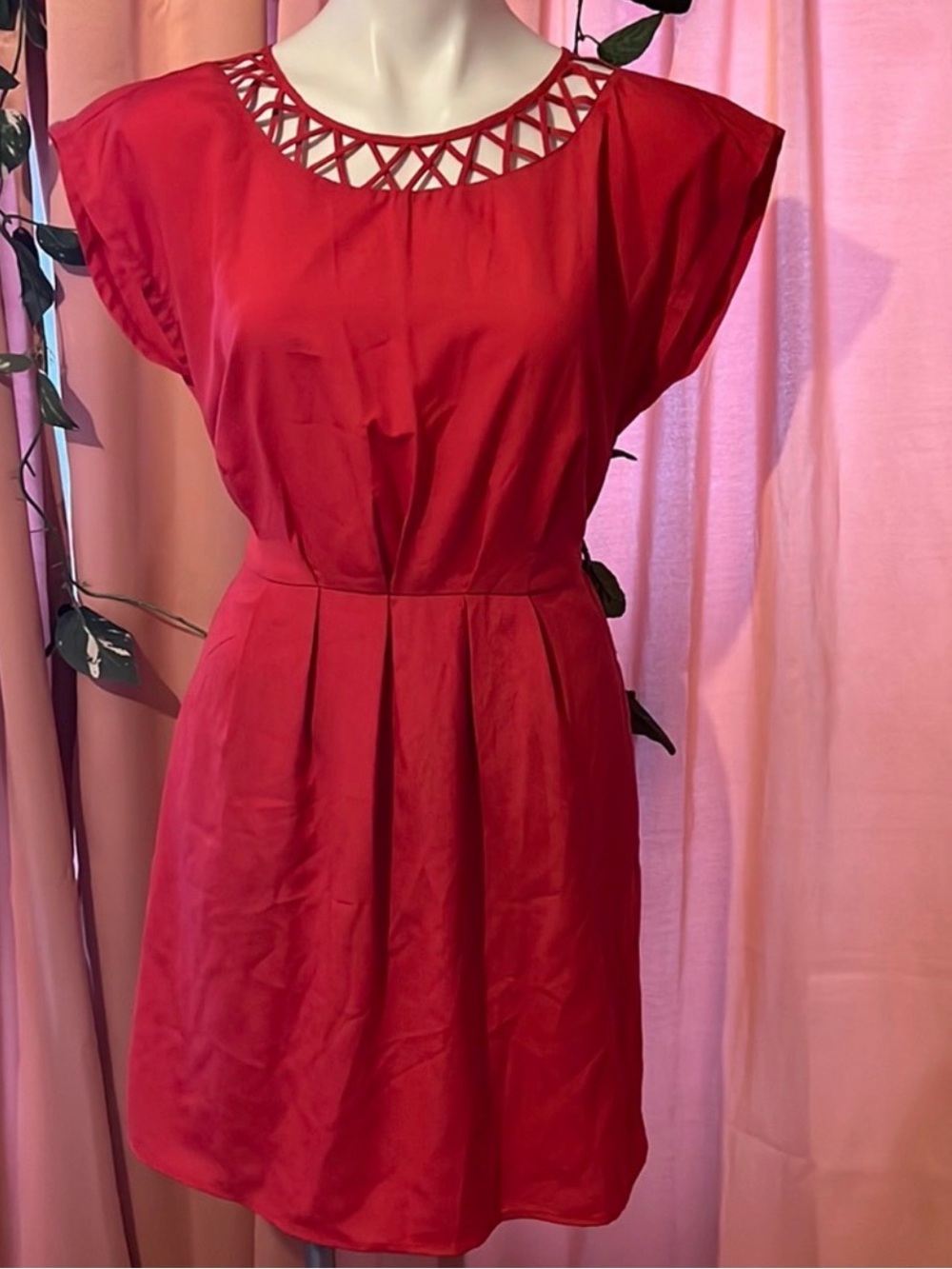 BeBop Hot Pink Midi Dress with Lattice Neckline